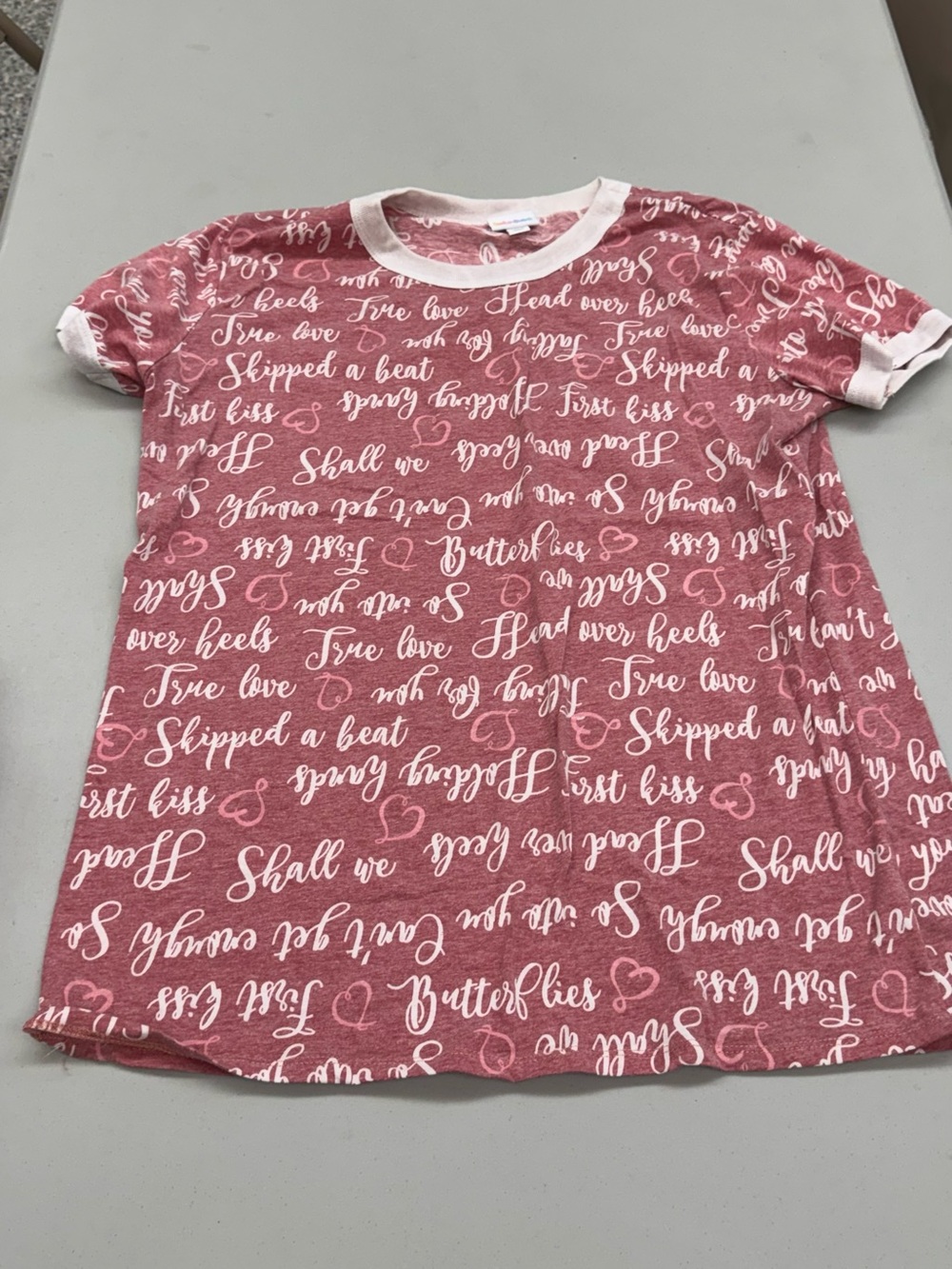LuLaRoe Pink Script Ringer Tee